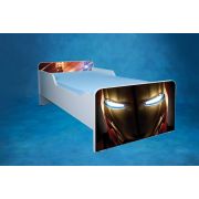 Pat Iron Man Pentru Baieti 2-12 Ani Cu Saltea SafeNest 160x80, Varianta Fara Sertar - Ptv1603