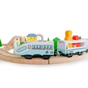 Jucarie cale ferata din lemn cu tren cu baterii ecotoys hm015147, 69 elemente, multicolor edeedihm015147