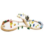 Jucarie cale ferata din lemn cu tren cu baterii ecotoys hm015147, 69 elemente, multicolor edeedihm015147