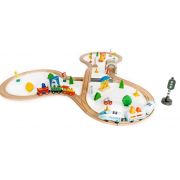 Jucarie cale ferata din lemn cu tren cu baterii ecotoys hm015147, 69 elemente, multicolor edeedihm015147