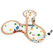 Jucarie cale ferata din lemn cu tren cu baterii ecotoys hm015147, 69 elemente, multicolor edeedihm015147