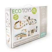 Jucarie cale ferata din lemn cu tren cu baterii ecotoys hm015147, 69 elemente, multicolor edeedihm015147