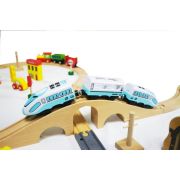 Jucarie cale ferata din lemn cu tren cu baterii ecotoys hm015147, 69 elemente, multicolor edeedihm015147