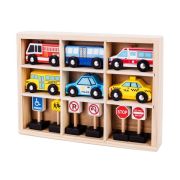 Set masinute si indicatoare rutiere din lemn ecotoys, cu suport rama edeedisawt18166