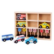 Set masinute si indicatoare rutiere din lemn ecotoys, cu suport rama edeedisawt18166