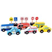 Set masinute si indicatoare rutiere din lemn ecotoys, cu suport rama edeedisawt18166
