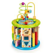 Cub educational din lemn cu jocuri, blocuri si pescuit ecotoys hm175920 edeedihm175920