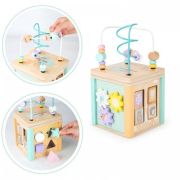 Cub educational din lemn cu labirint si sortator ecotoys hm015472 edeedihm015472