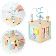 Cub educational din lemn cu labirint si sortator ecotoys hm015472 edeedihm015472