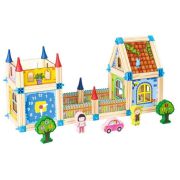 Set de constructii casa 6 in 1 din blocuri din lemn ecotoys ma429 edeedima429