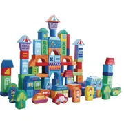 Set educational cu blocuri din lemn 100 piese orasel ecotoys sr19001 edeedisr19001