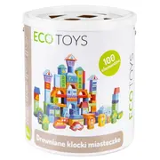 Set educational cu blocuri din lemn 100 piese orasel ecotoys sr19001 edeedisr19001