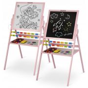 Tabla 2 in 1 pentru copii cu creta sau marker/magnetica, abac, set de creta colorata si markere, burete, cifre si litere magnetice, ricokids 780002, roz edeedi780002