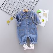 Salopeta din blugi si camasuta albastra (Marime Disponibila: 9-12 luni (Marimea 20 incaltaminte)) ADHQ326-1