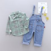 Salopeta din blugi si camasuta verde (Marime Disponibila: 18-24 luni) ADHQ326-3