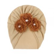 Caciulita tip turban cu floricele cu perlute aplicate MBx-19068-c4.6-9 luni (Marimea 19 incaltaminte)-Bleu