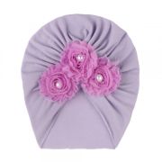 Caciulita tip turban cu floricele cu perlute aplicate MBx-19068-c4.6-9 luni (Marimea 19 incaltaminte)-Bleu