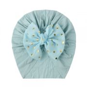 Caciulita tip turban cu fundita din tulle aplicata (Marime Disponibila: 6-9 luni (Marimea 19 incaltaminte), Culoare: Mov) MBx-21005-c1