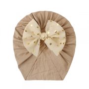 Caciulita tip turban cu fundita din tulle aplicata (Marime Disponibila: 6-9 luni (Marimea 19 incaltaminte), Culoare: Mov) MBx-21005-c1