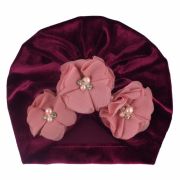 Caciulita tip turban din catifea cu flori aplicate MDx-19068-sa1