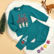 Pijama turqoise pentru copii - Merry Christmas MBMS06