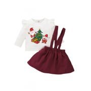 Costumas cu bluzita alba si sarafan visiniu MDMS40