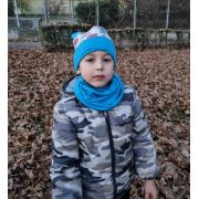 Set caciula cu protectie gat Blue Animals pentru copii 18-36 luni, din bumbac KDECPGB1836BANIM