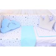 Lenjerie 3 piese patut  120x60 cm model stelute si plus minky bleu PFCC5729