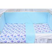 Lenjerie 3 piese patut 120x60 cm model baloane si plus minky bleu PFCC7278