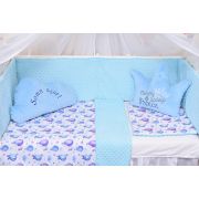 Lenjerie 3 piese patut 120x60 cm model baloane si plus minky bleu PFCC7278