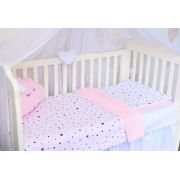 Lenjerie 3 piese patut 120x60 cm model stelute  si plus minky roz pal PFCC6654