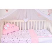 Lenjerie 3 piese patut 120x60 cm model stelute  si plus minky roz pal PFCC6654