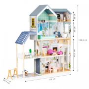 Casuta de papusi xxl din lemn cu mobilier, terasa, catel si leagan, casuta lui maya, ecotoys 8101 edeedi8101