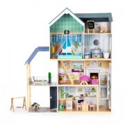 Casuta de papusi xxl din lemn cu mobilier, terasa, catel si leagan, casuta lui maya, ecotoys 8101 edeedi8101