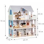 Casuta de papusi inalta din lemn cu mobilier, casuta lui emma, ecotoys 8301 edeedi8301