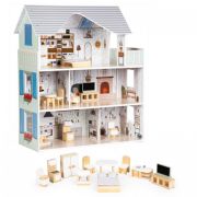 Casuta de papusi inalta din lemn cu mobilier, casuta lui emma, ecotoys 8301 edeedi8301