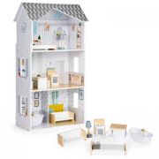Casuta de papusi inalta din lemn cu mobilier, casuta lui grace, ecotoys 8210 edeedi8210