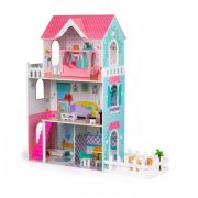 Casuta de papusi inalta din lemn cu mobilier si gradina, ecotoys w06a379 edeediw06a379
