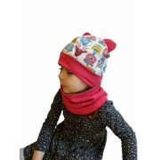 Set caciula cu protectie gat Red Animals pentru copii 18-36 luni, din bumbac KDECPGB1836RANIM