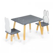Set de masa cu alfabet si doua scaune in forma de iepuras pentru copii ecotoys wh141 - gri si natur edeediwh141