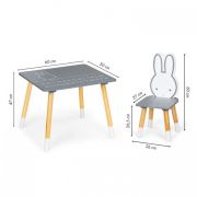 Set de masa cu alfabet si doua scaune in forma de iepuras pentru copii ecotoys wh141 - gri si natur edeediwh141