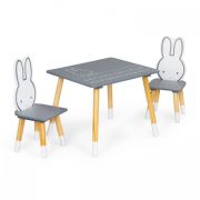 Set de masa cu alfabet si doua scaune in forma de iepuras pentru copii ecotoys wh141 - gri si natur edeediwh141