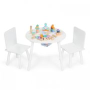 Set de masa cu doua scaune pentru copii si loc de depozitare jucarii ecotoys wh135 - alb edeediwh135