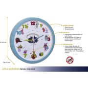 Ceas de perete pentru copii, silentios, cu animale si cifre 3D, TFA Little Monsters 60.3051.20
