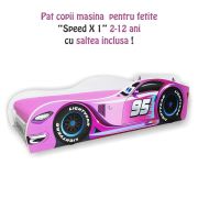 Pat pentru fetite 2-12 ani masina Speed X1 cu saltea SafeNest cu lana 160x80x6 cm PC-P-MK-SPDX-1-80