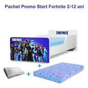 Pachet Promo Pat Copii Start Fortnite pt copii 2 - 12 ani plus saltea SmartNest cu lana si husa impermeabila - PC-PCH-PRO-STR-FRN-80