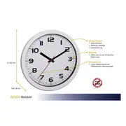 Ceas analog silentios de perete, cu capac din sticla, cifre mari, alb, TFA 60.3050.02