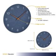 Ceas silentios de precizie din lemn, analog, de perete, design minimalist, albastru, TFA 60.3054.06