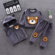 Costum gri captusit cu polar din catifea - Teddy ADOCTSC45-SA10.6-9 luni (Marimea 19 incaltaminte)