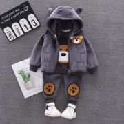 Costum gri captusit cu polar din catifea - Teddy ADOCTSC45-SA10.6-9 luni (Marimea 19 incaltaminte)